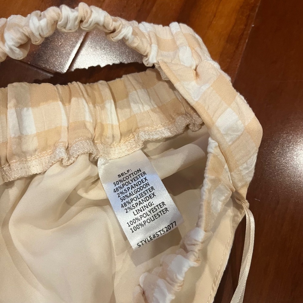 Gingham Skirt Top Set Light Beige Crop Halter Crossback Maxi Tier Cottagecore M - Picture 8 of 11